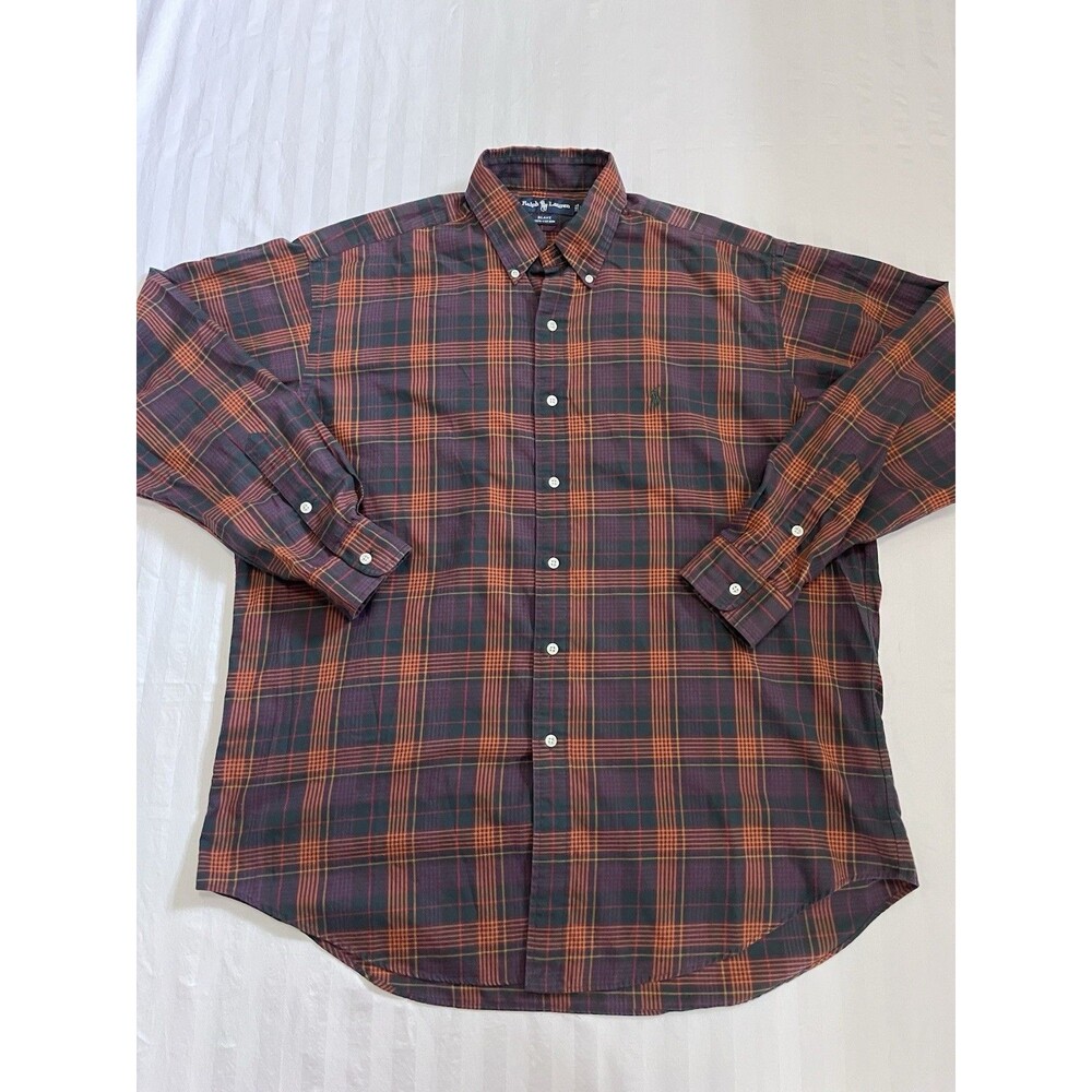 Polo Ralph Lauren Blake Tartan Plaid Shirt Mens L Heavyweight Cotton Green Pony